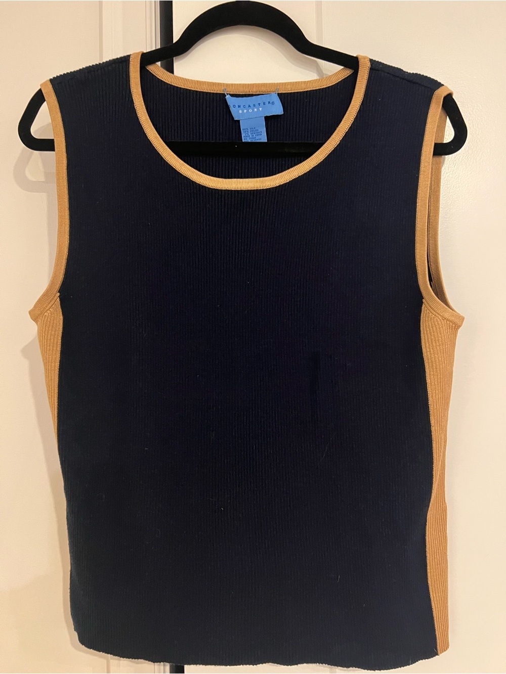 Doncaster Navy & Camel Ribbed Sleeveless Top